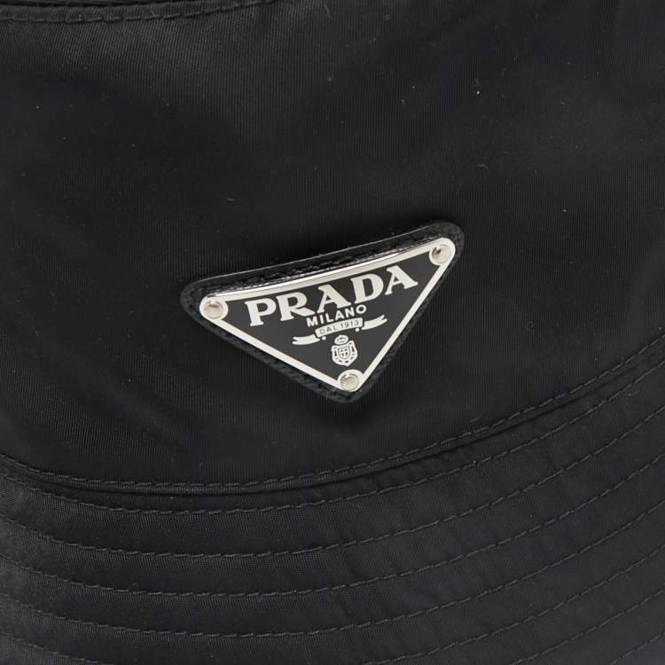 Pre Owned Prada Black Logo Applique Re-Nylon Bucket Hat L