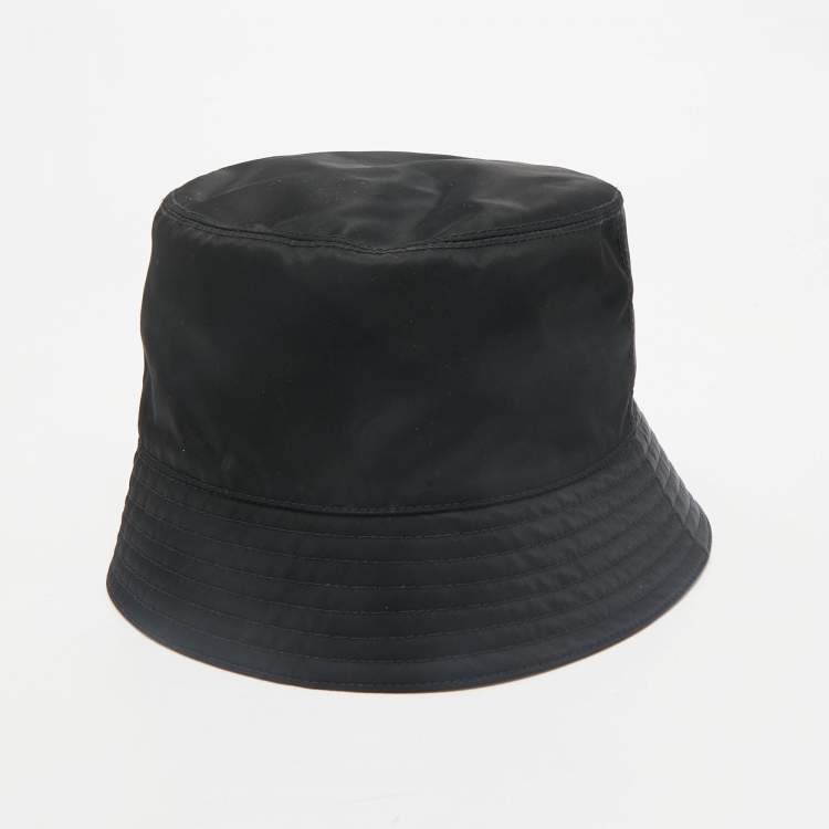 Pre Owned Prada Black Logo Applique Re-Nylon Bucket Hat L