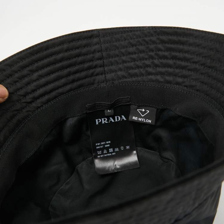 Pre Owned Prada Black Logo Applique Re-Nylon Bucket Hat L