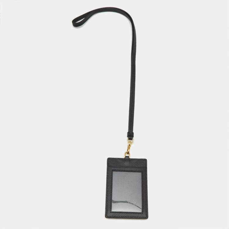 Pre Owned Prada Black Saffiano Leather Badge Holder