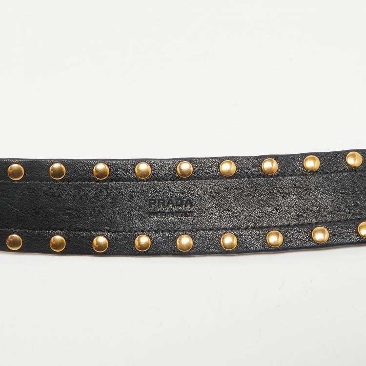 Pre Owned Prada Black Studded Leather Studded Buckle Belt 85CM