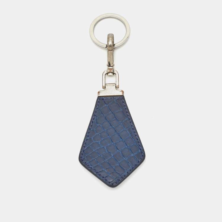 Pre Owned Prada Blue Crocodile Triangle Logo Key Chain