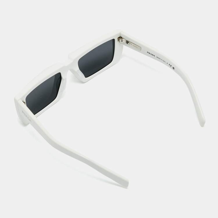 Pre Owned Prada White/Grey SPR24Y Frame Rectangular Sunglasses