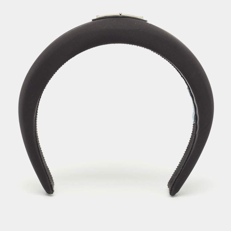 Pre Owned Prada Black Satin Triangle Logo Wide Headband 
