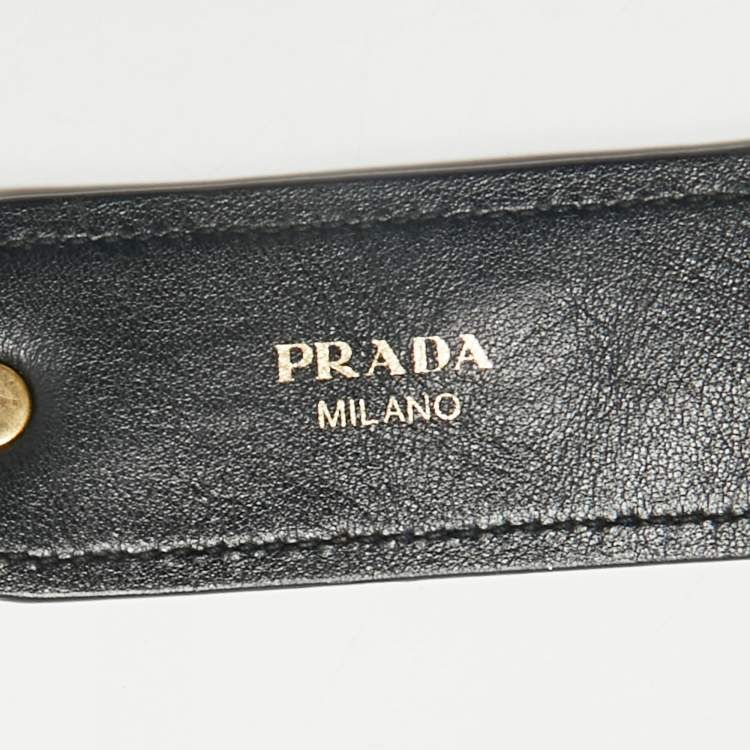 Pre Owned Prada Black Leather Floral Crystals Embellished Shoulder Bag Strap