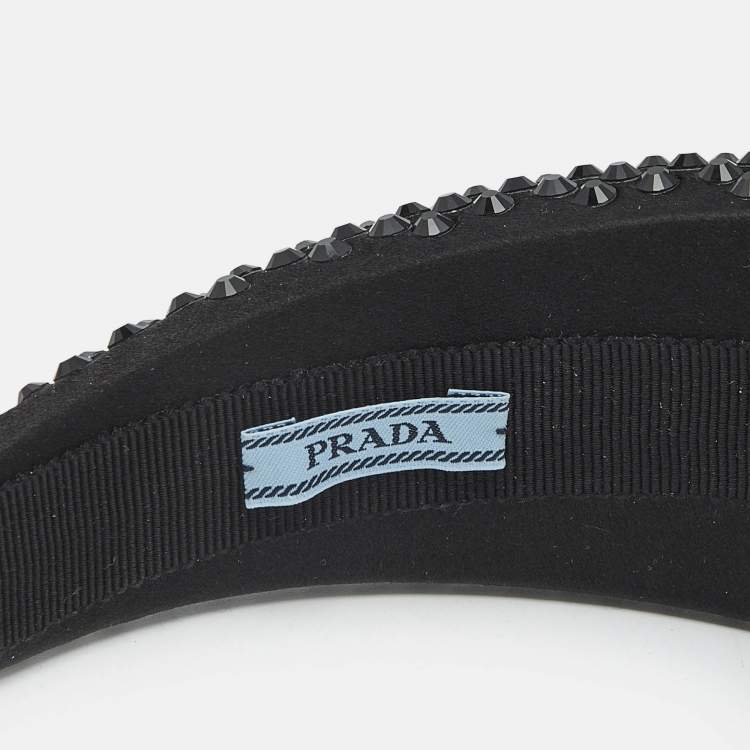 Pre Owned Prada Black Crystal Embellished Satin Wide Headband 