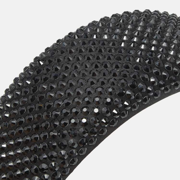 Pre Owned Prada Black Crystal Embellished Satin Wide Headband 