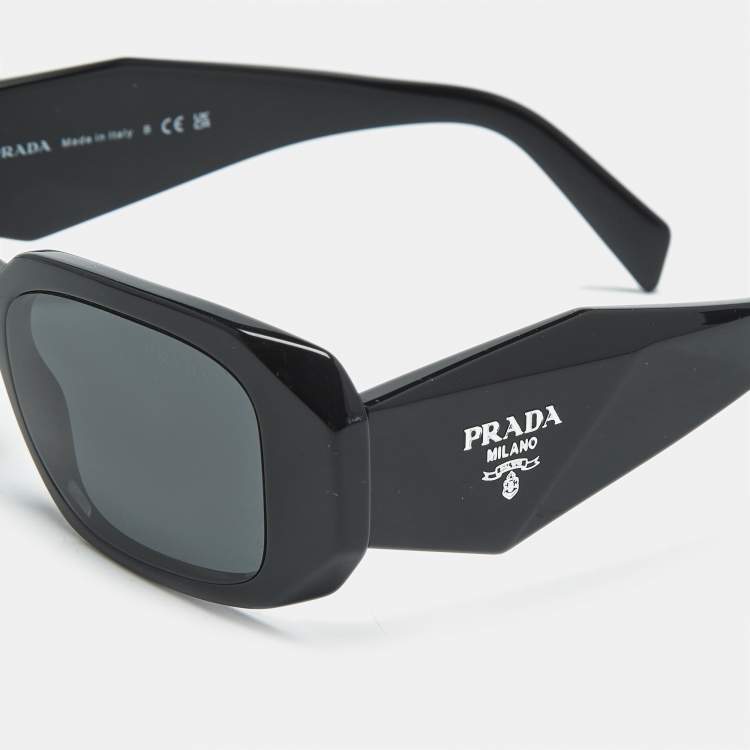 Pre Owned Prada Black SPR 17W Symbole Square Sunglasses