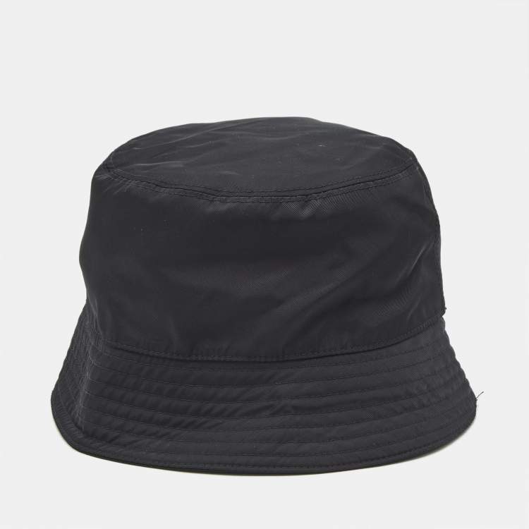 Pre Owned Prada Black Synthetic Triangle Logo Plaque Bucket Hat L