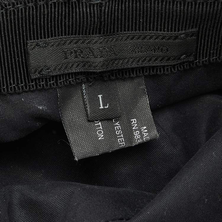 Pre Owned Prada Black Synthetic Triangle Logo Plaque Bucket Hat L