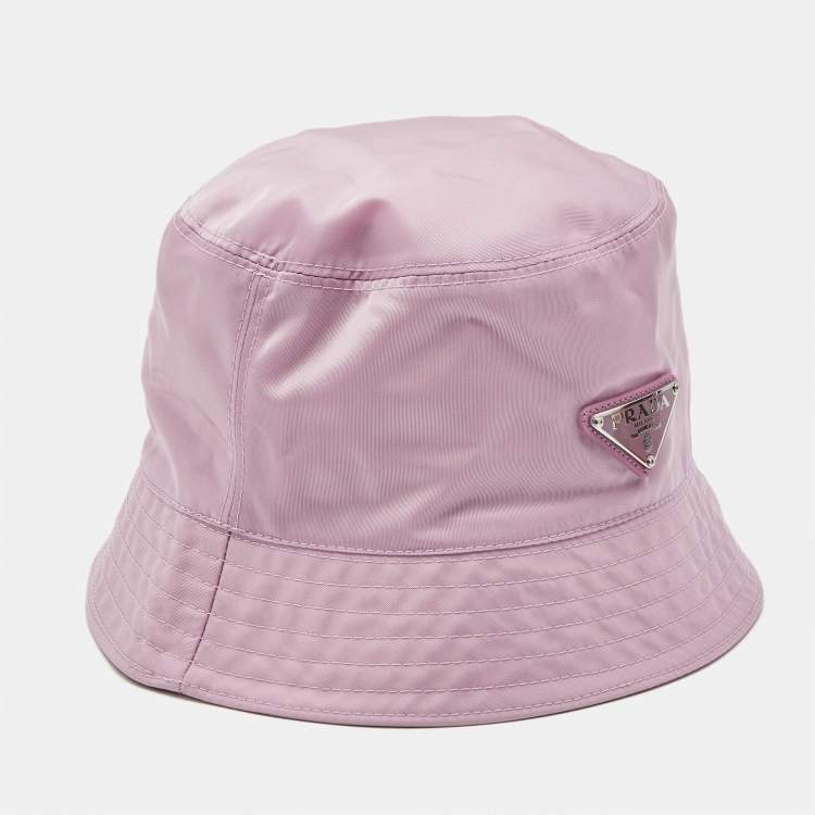 Pre Owned Prada Pink Nylon Triangle Logo Plaque Bucket Hat M