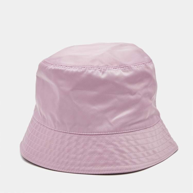 Pre Owned Prada Pink Nylon Triangle Logo Plaque Bucket Hat M