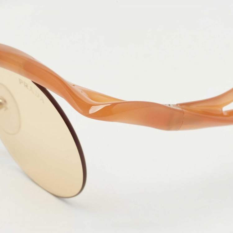 Pre Owned Prada Brown SPR A24 Rimeless Round Sunglasses
