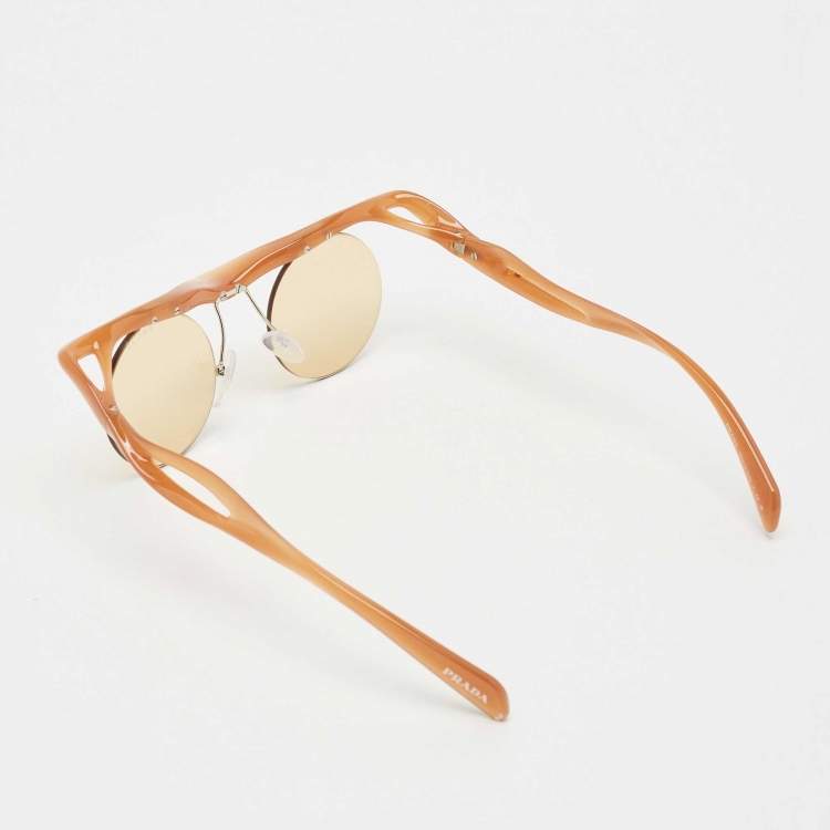 Pre Owned Prada Brown SPR A24 Rimeless Round Sunglasses