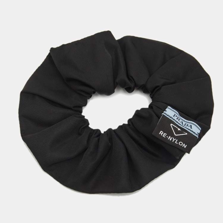 Pre Owned Prada Black Nylon Logo Plaque  Hair Scrunchie