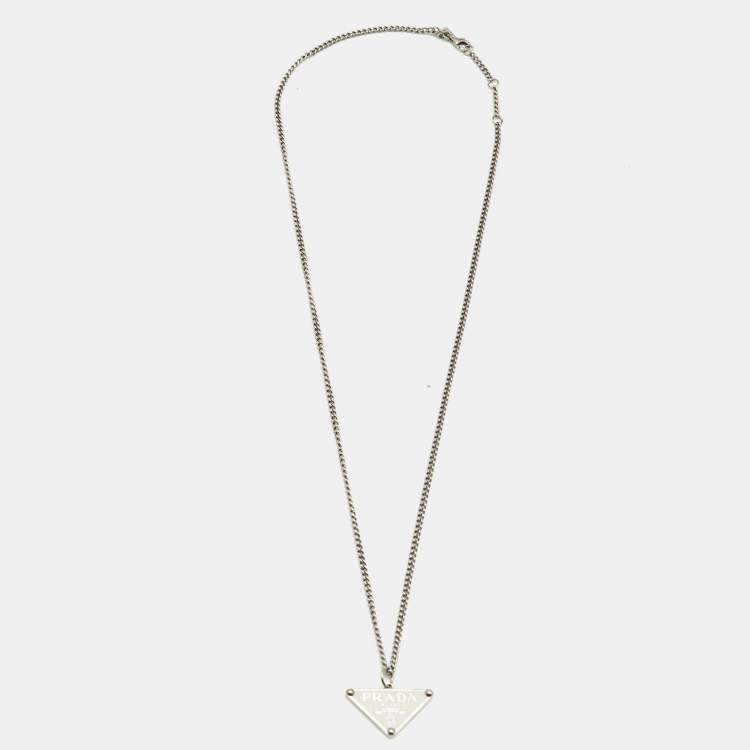 Pre Owned Prada Symbole Enamel Sterling Silver Pendant Necklace
