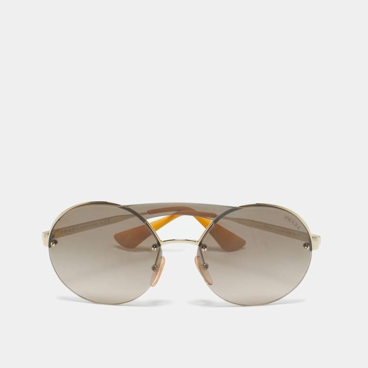 Pre Owned Prada Brown/Mustard Mirrored SPR 65T Round Sunglasses