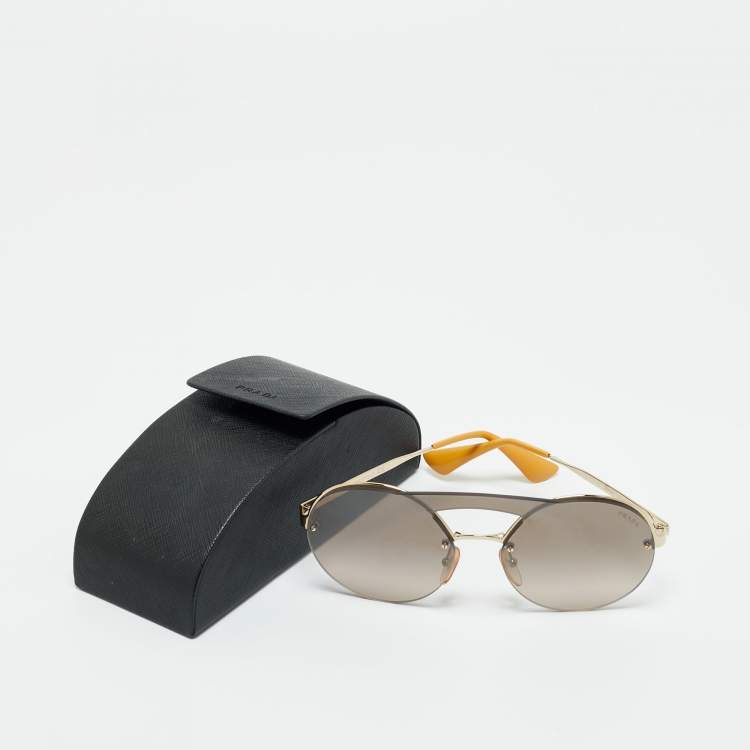 Pre Owned Prada Brown/Mustard Mirrored SPR 65T Round Sunglasses