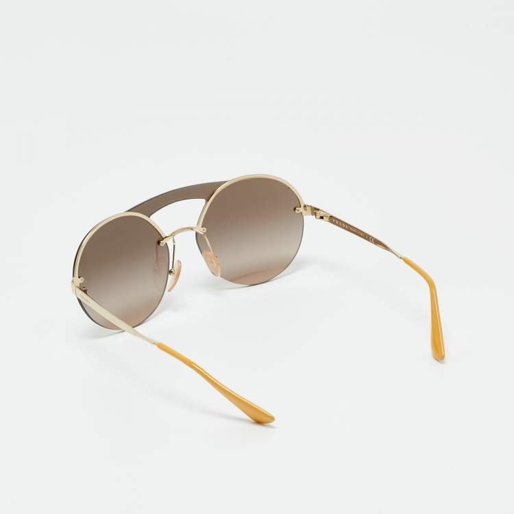 Pre Owned Prada Brown/Mustard Mirrored SPR 65T Round Sunglasses