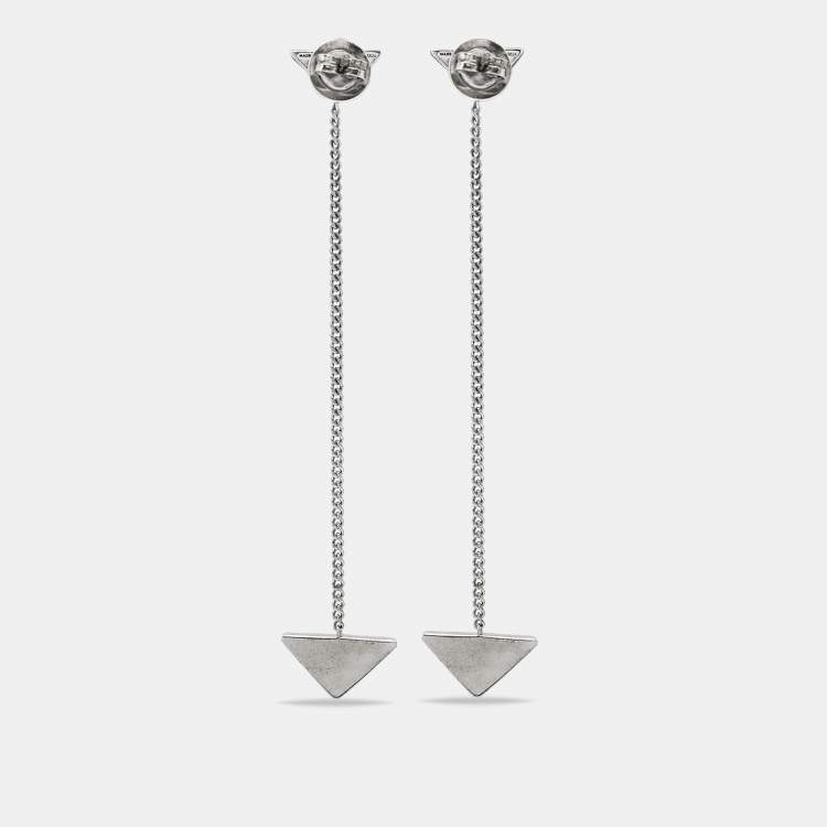 Pre Owned Prada Triangle Enamel Sterling Silver Chain Drop Earrings