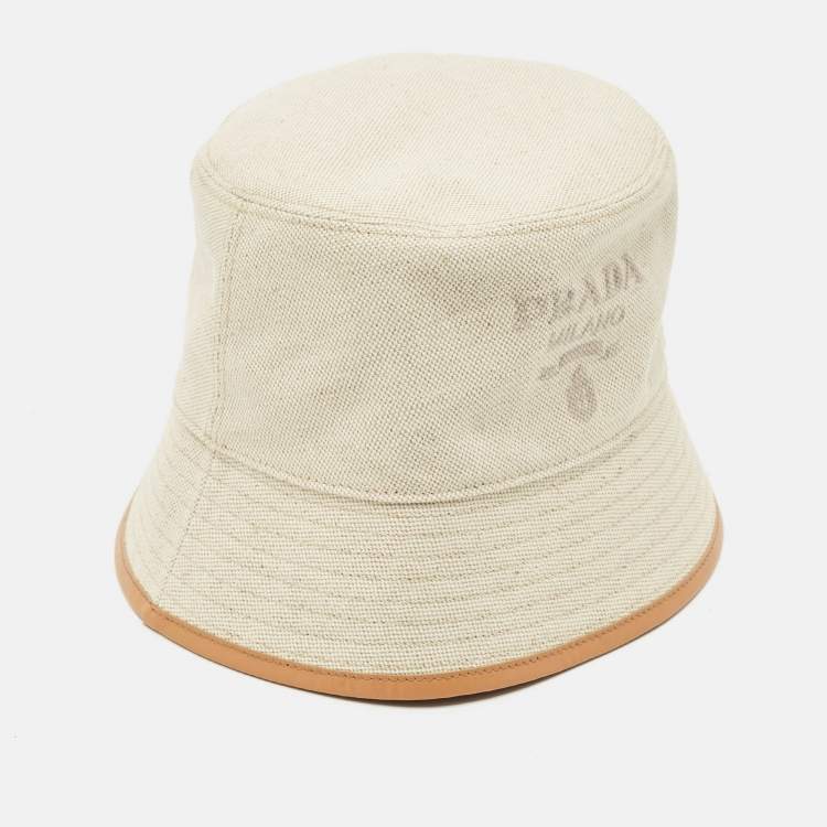 Pre Owned Prada Beige Linen Blend Bucket Hat M