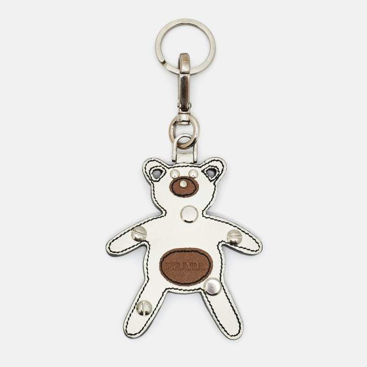Pre Owned Prada Black/Brown Leather Teddy Bear Bag Charm