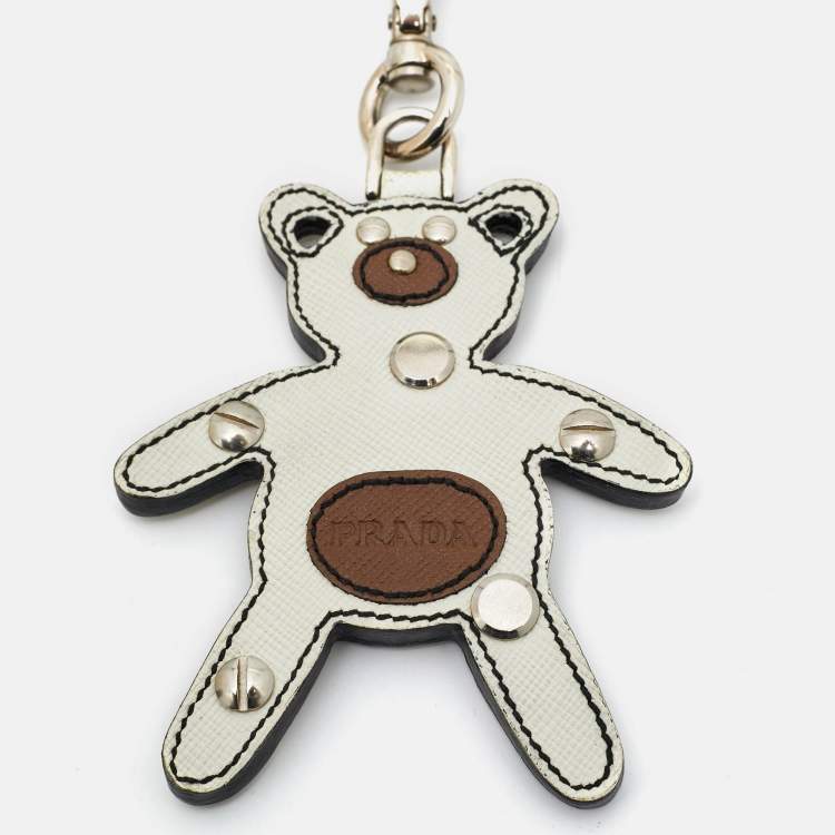Pre Owned Prada Black/Brown Leather Teddy Bear Bag Charm