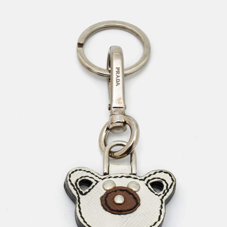 Pre Owned Prada Black/Brown Leather Teddy Bear Bag Charm