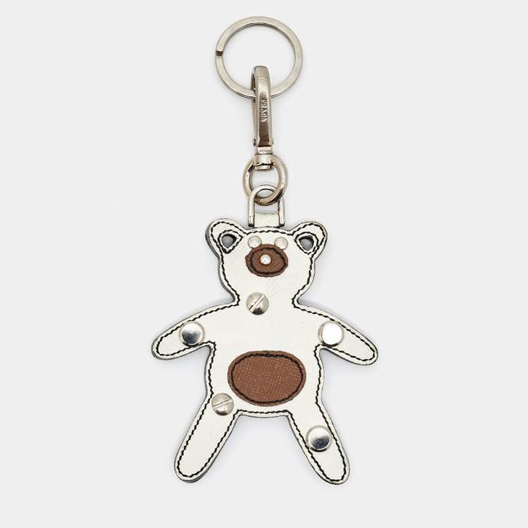 Pre Owned Prada Black/Brown Leather Teddy Bear Bag Charm