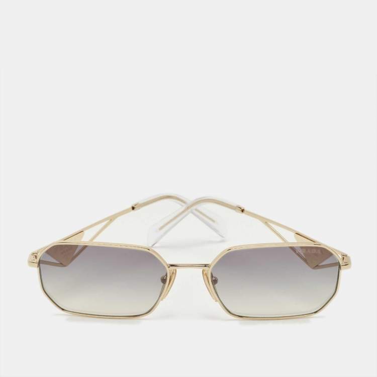 Pre Owned Prada Grey Gradient SPR A51 Logo Rectangle Sunglasses