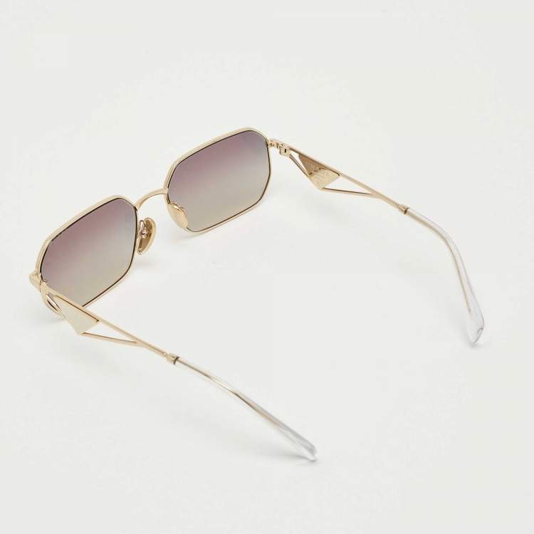 Pre Owned Prada Grey Gradient SPR A51 Logo Rectangle Sunglasses