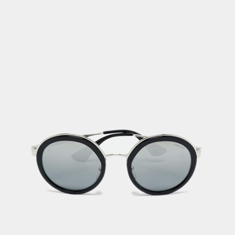 Pre Owned Prada Black Gradient SPR 50T Mirrored Frame Round Sunglasses