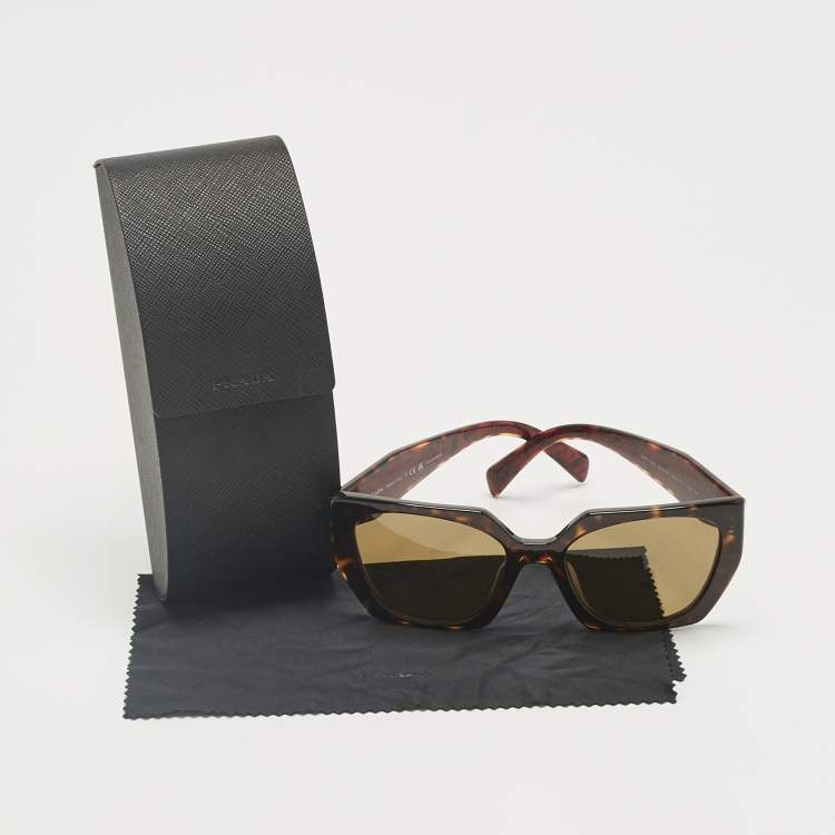 Pre Owned Prada Tortoise Brown Polarized SPR 15W Square Sunglasses