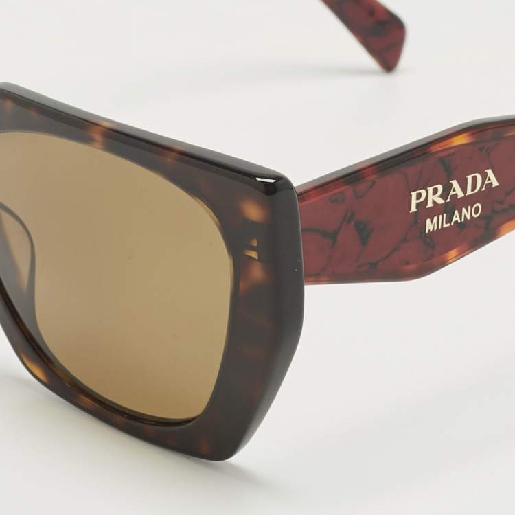 Pre Owned Prada Tortoise Brown Polarized SPR 15W Square Sunglasses