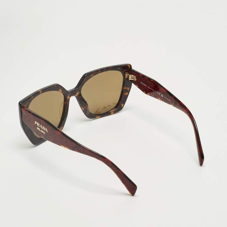 Pre Owned Prada Tortoise Brown Polarized SPR 15W Square Sunglasses
