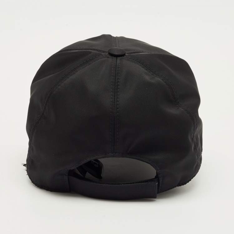 Pre Owned Prada Black Logo Embroidered Re-Nylon Baseball Cap M