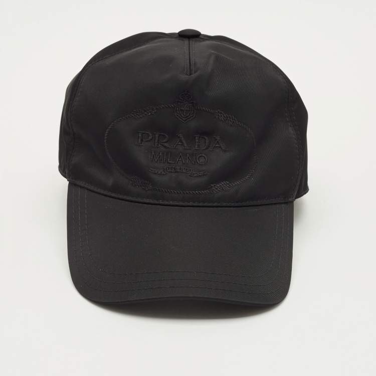 Pre Owned Prada Black Logo Embroidered Re-Nylon Baseball Cap M