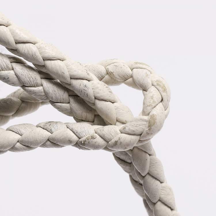 Pre Owned Prada Off-White Braided Leather Triangle Charm Bracelet