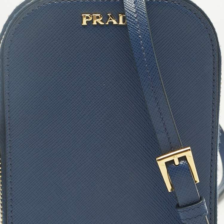 Pre Owned Prada Navy Blue Saffiano Lux Leather Phone Crossbody Bag