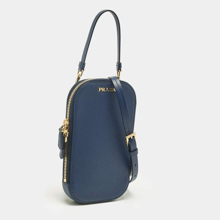 Pre Owned Prada Navy Blue Saffiano Lux Leather Phone Crossbody Bag