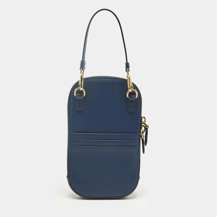 Pre Owned Prada Navy Blue Saffiano Lux Leather Phone Crossbody Bag