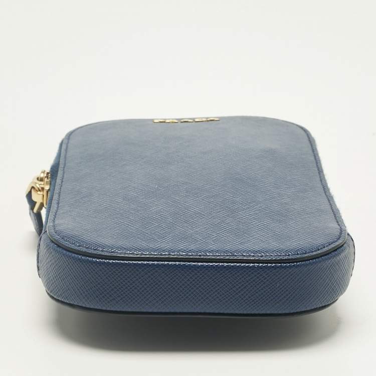 Pre Owned Prada Navy Blue Saffiano Lux Leather Phone Crossbody Bag