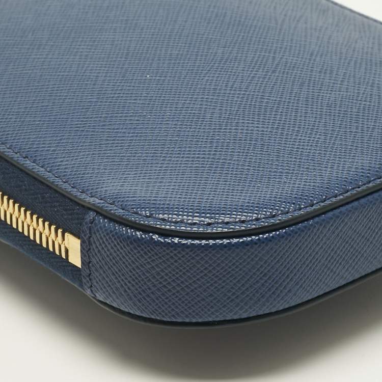 Pre Owned Prada Navy Blue Saffiano Lux Leather Phone Crossbody Bag