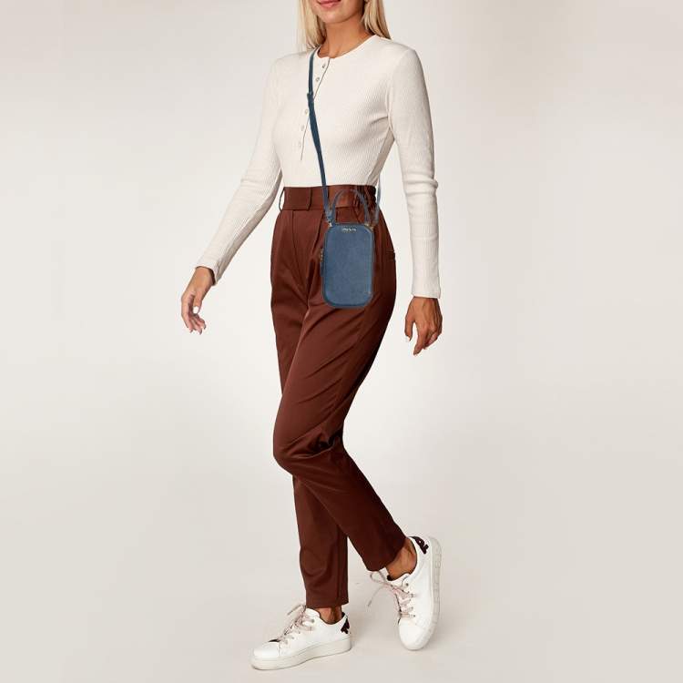 Pre Owned Prada Navy Blue Saffiano Lux Leather Phone Crossbody Bag