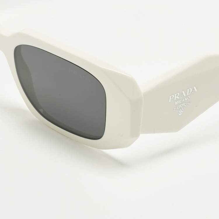 Pre Owned Prada White/Black SPR 17W  Symbole Rectangle Sunglasses
