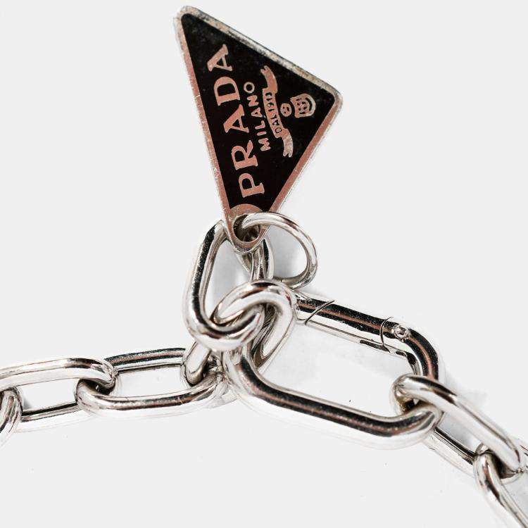 Pre Owned Prada Silver Tone Triangle Logo Charm Bracelet