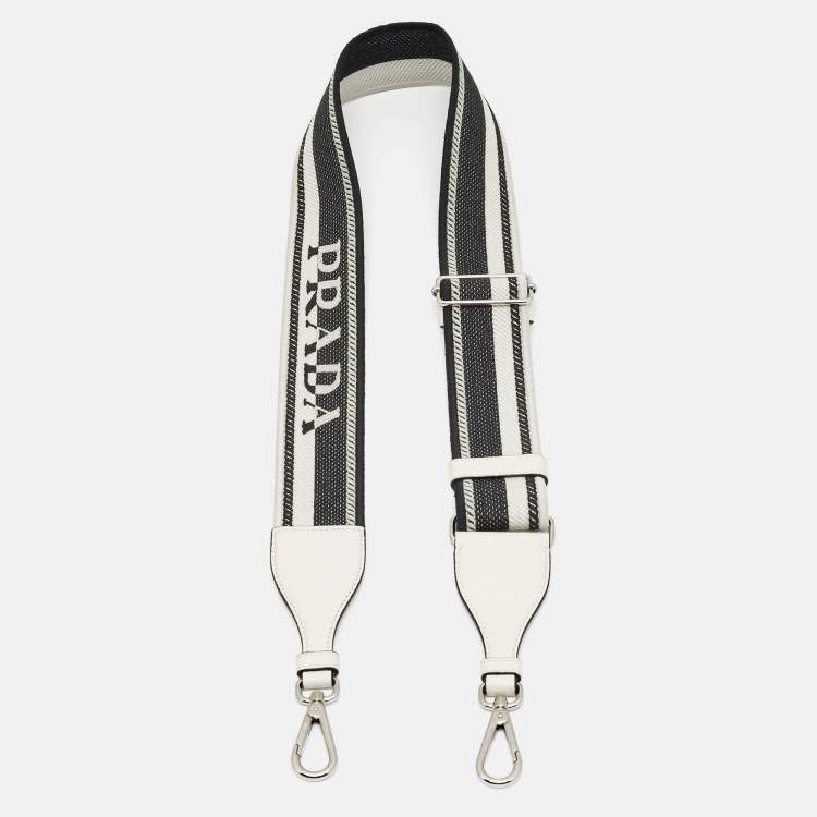 مملوكة مسبقًا Prada Stripe Bag Shoulder Strap Black/White Canvas and Leather