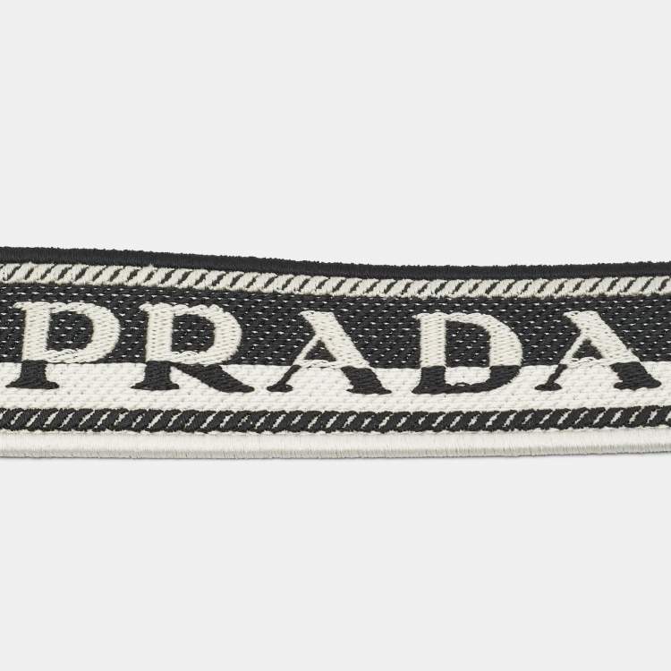 مملوكة مسبقًا Prada Stripe Bag Shoulder Strap Black/White Canvas and Leather