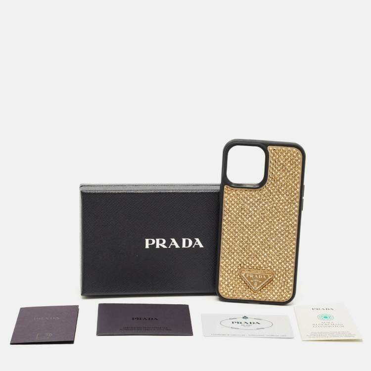 مملوكة مسبقًا Prada Black/Gold Crystal Embellished iPhone 13 Pro Max Case