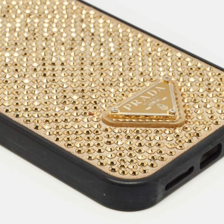 مملوكة مسبقًا Prada Black/Gold Crystal Embellished iPhone 13 Pro Max Case